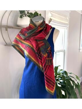 Carlisle Vintage Scarf / Tassel Motif  Plaid Border